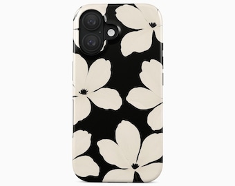 Black White Floral Phone Case for iPhone 18 Pro Max 17 Air 16 15