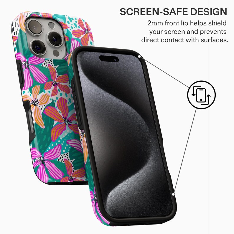 Turquoise Floral iPhone Case | Vibrant Tropical Flower Pattern Design Tough MagSafe iPhone 18-13 Series image 5