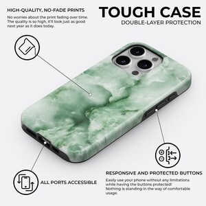 iPhone 18 Pro Max 17 Air 16 15 14 13 Mini 用グリーンジェイドマーブルフォンケース、Samsung Galaxy S26 S25 S24 Plus Ultra エメラルドストーンカバー 画像 3