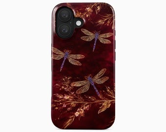 Burgundy Dragonfly iPhone 17 16 15 14 13 Pro Max Plus Mini Air Case