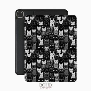 Custodia a libro per iPad con motivo a gatti / Custodia per tablet in pelle vegana