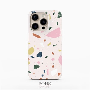 Pink Terrazzo Handyhülle, passend für iPhone 16 Pro Max, iPhone 15, iPhone 14 Pro, Samsung Galaxy S23 Plus, Galaxy S22 Ultra, Google Pixel 8 Pro