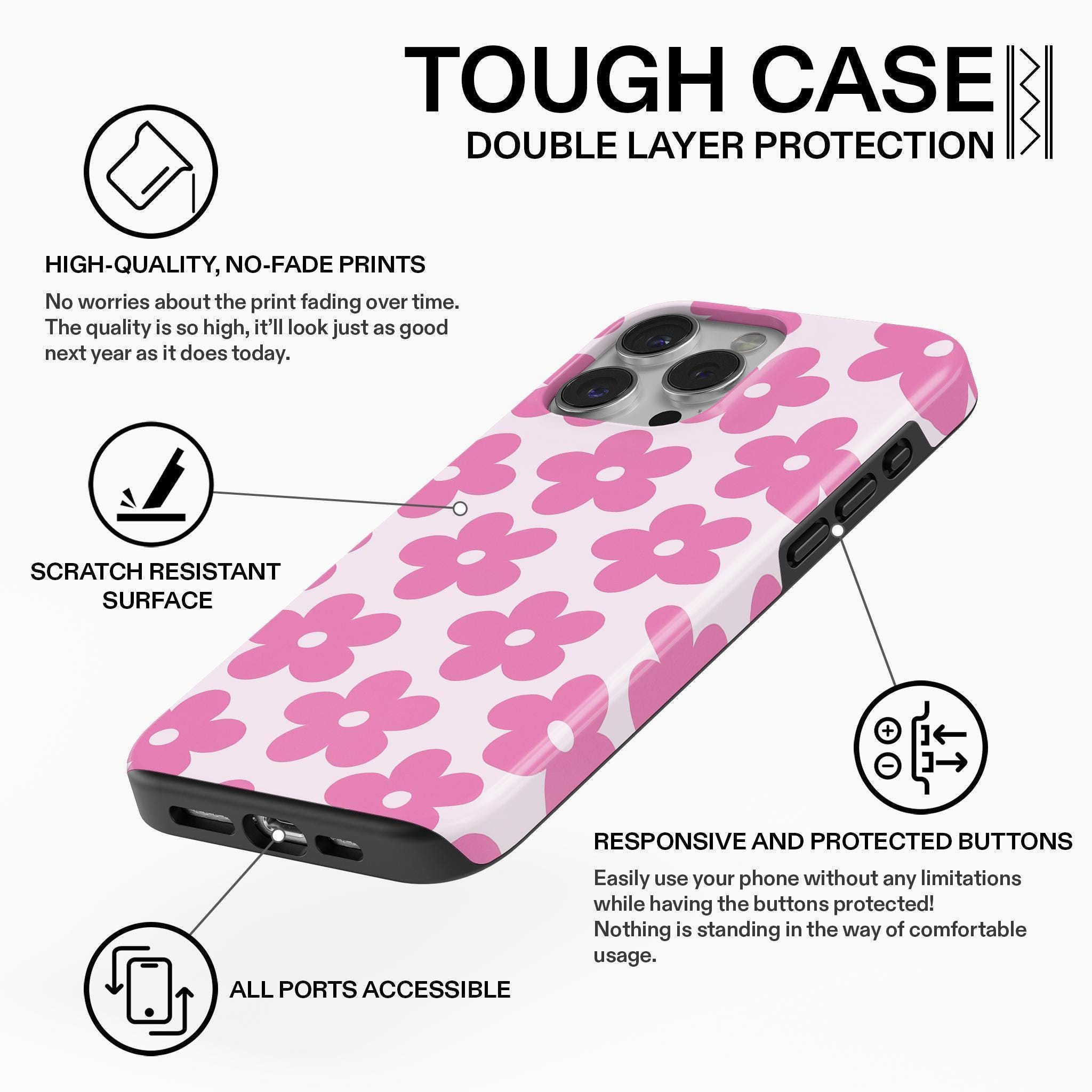 Pink Flower Phone Case for iPhone 17 Pro Max, Samsung Galaxy S26