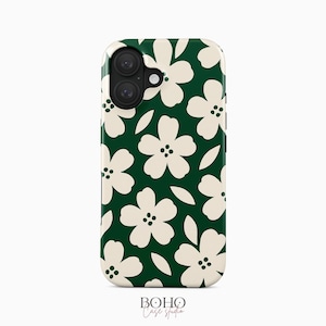 Green Floral Phone Case – Retro Flower Pattern Cover for iPhone, Samsung Galaxy & Google Pixel
