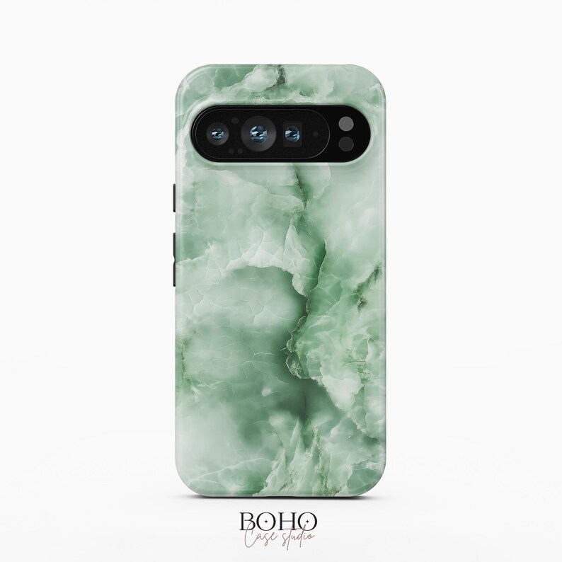 iPhone 18 Pro Max 17 Air 16 15 14 13 Mini 用グリーンジェイドマーブルフォンケース、Samsung Galaxy S26 S25 S24 Plus Ultra エメラルドストーンカバー 画像 8