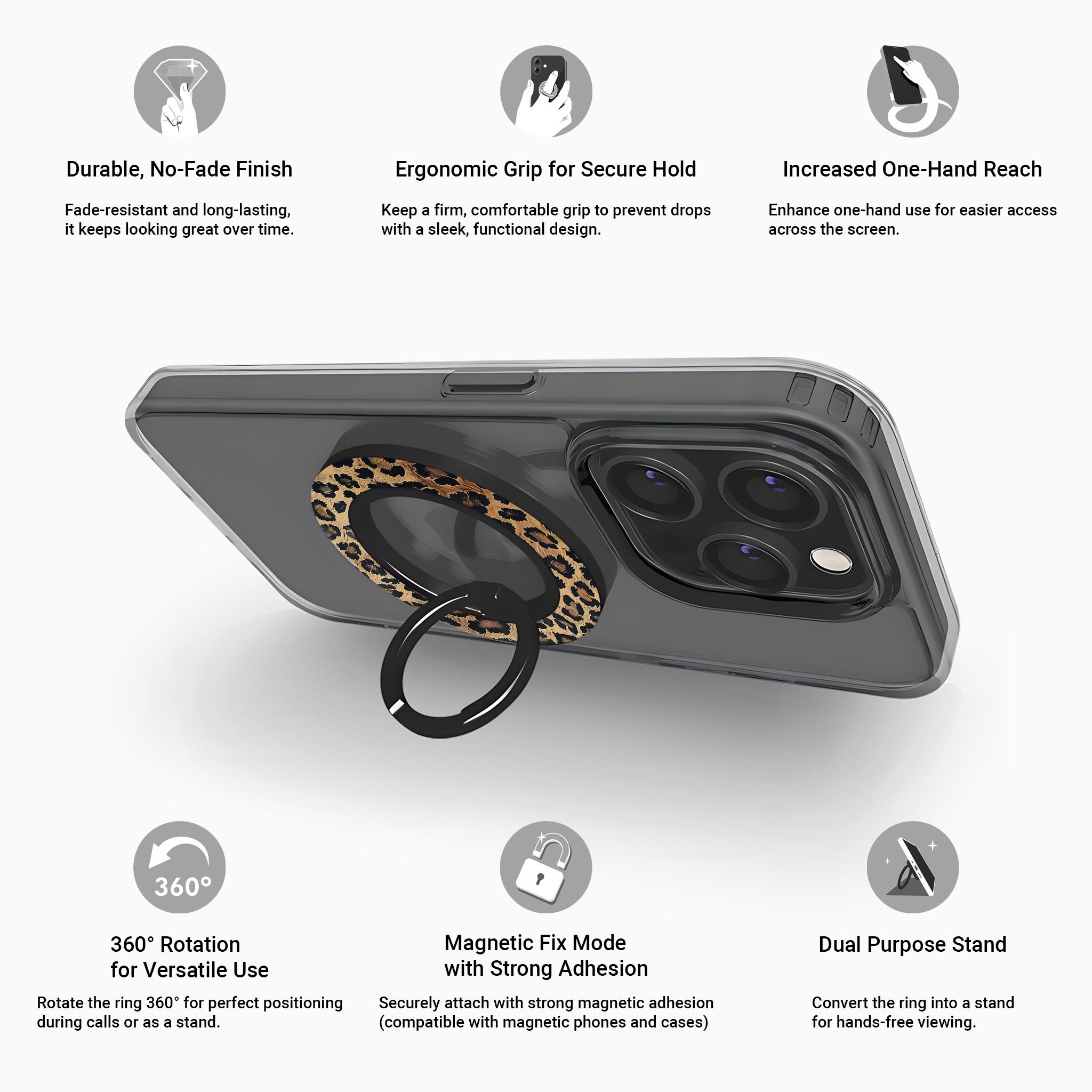 PITAKA Anello Magnetico Gancio Per Cellulare compatibile con il iPhone 16/15/14/13/12, Regolazione Supporto per Telefono compatibile con Magsafe, Leggero Impugnatura Stand [MagEZ Grip 3] Nero/Grigio