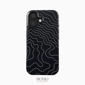 Topographic Line Art Phone Case, Black & White Contour Map Design