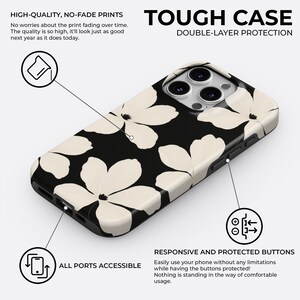 Funda para teléfono con estampado floral en blanco y negro, diseño moderno y llamativo, para iPhone 18, 17, 16, 15 Pro Max Plus y Samsung Galaxy S26 S25 Ultra. imagen 3