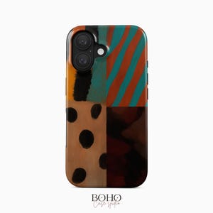 Coque de portable abstraite rétro avec blocs de couleurs, motif artistique pour iPhone, Samsung, Google Pixel