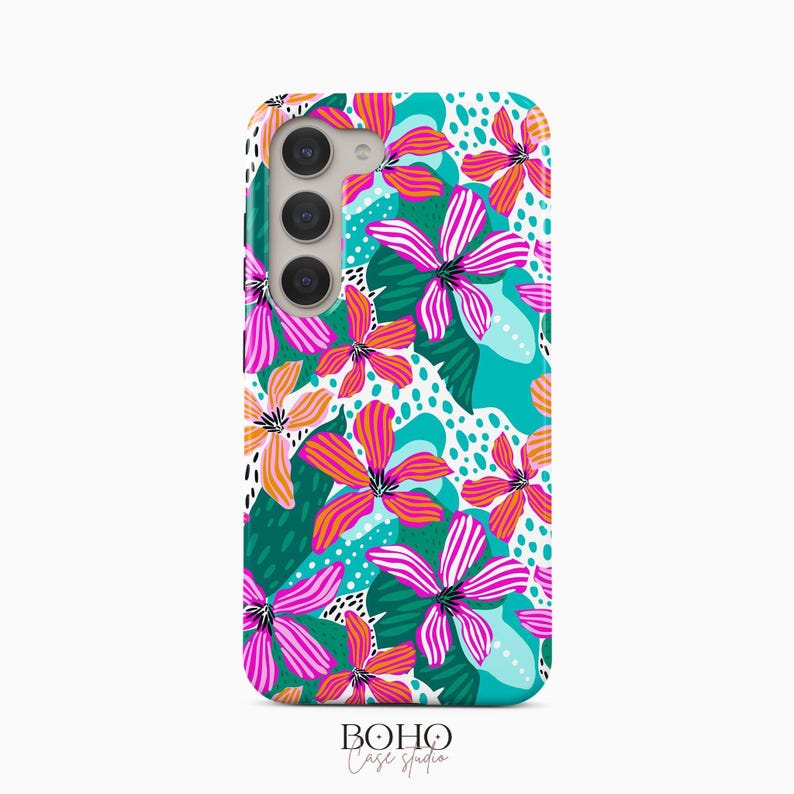 Turquoise Floral iPhone Case | Vibrant Tropical Flower Pattern Design Tough MagSafe iPhone 18-13 Series image 7