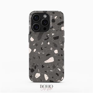 Black Terrazzo Handyhülle, passend für iPhone 16 Pro Max, iPhone 15, iPhone 14 Pro, Samsung Galaxy S23 Plus, Galaxy S22 Ultra, Google Pixel 8 Pro