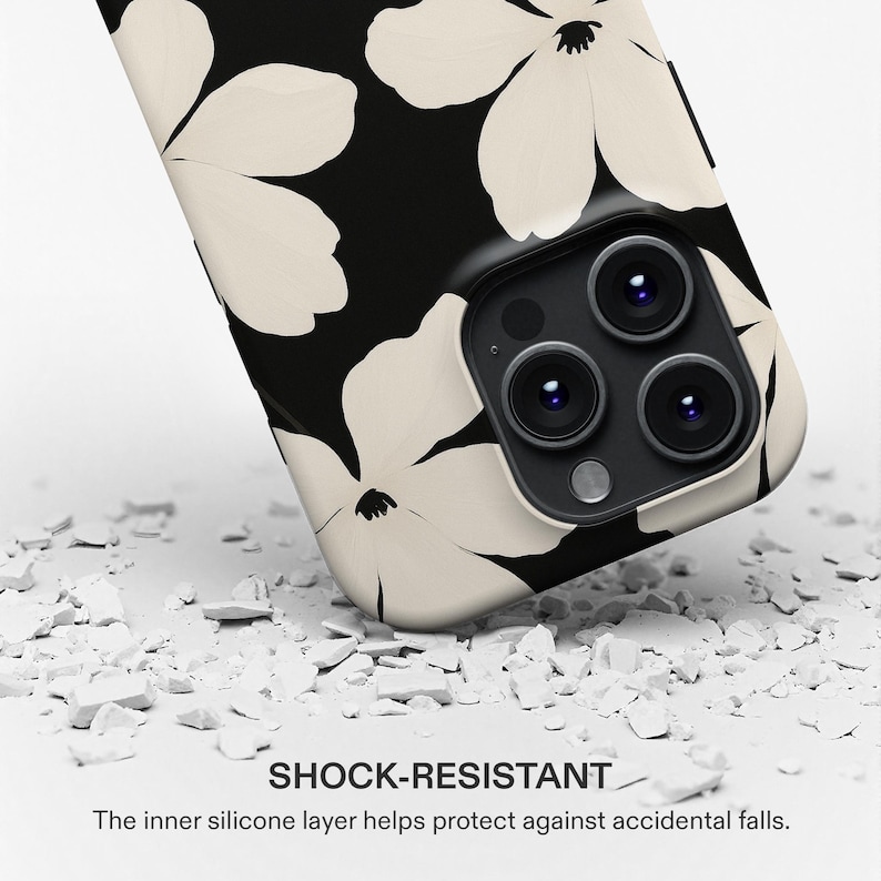 Funda para teléfono con estampado floral en blanco y negro, diseño moderno y llamativo, para iPhone 18, 17, 16, 15 Pro Max Plus y Samsung Galaxy S26 S25 Ultra. imagen 6