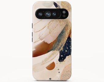 Coque de portable dorée abstraite à trait de pinceau pour Google Pixel 9 Pro XL, iPhone 15