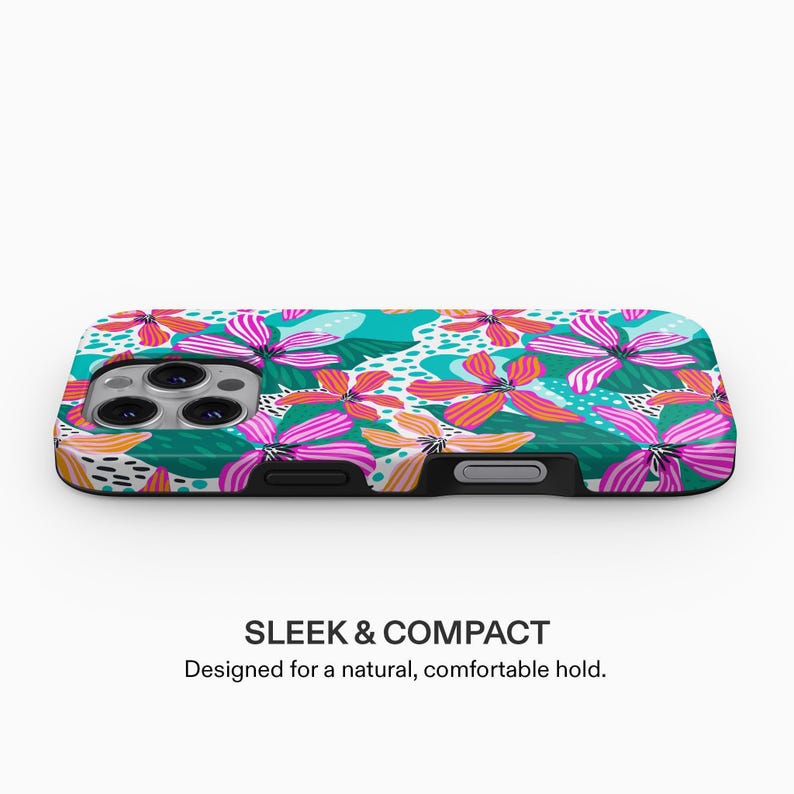 Turquoise Floral iPhone Case | Vibrant Tropical Flower Pattern Design Tough MagSafe iPhone 18-13 Series image 4