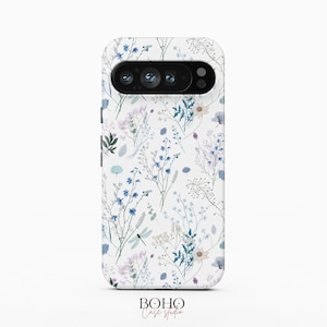 Custodia per telefono con motivo a fiori selvatici blu per Google Pixel 9a, iPhone 14 Pro Max