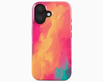 Funda para teléfono con diseño abstracto de pinceladas rosas y naranjas, vibrante y artística, para iPhone 18 17 16 15 Pro Max Plus, Samsung Galaxy S26 S25 Ultra.