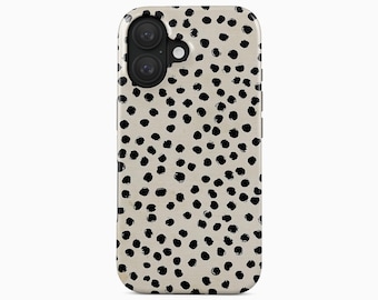 Black Polka Dot iPhone Case | Brush Stroke Abstract Neutral Tough MagSafe | iPhone 17-12 Series