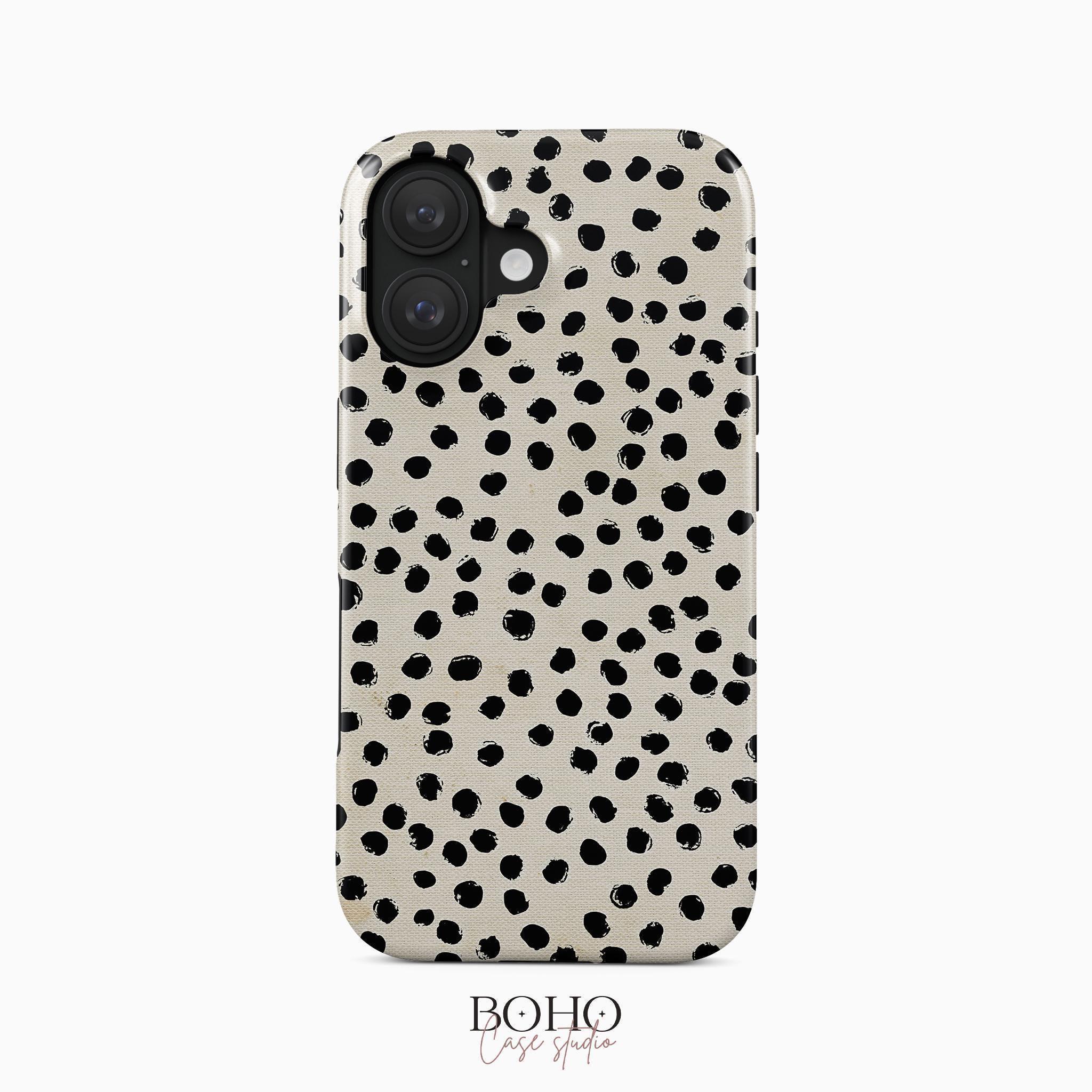 Black Polka Dot iPhone Case | Brush Stroke Abstract Neutral Tough