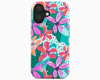 Turquoise Floral iPhone Case | Vibrant Tropical Flower Pattern
