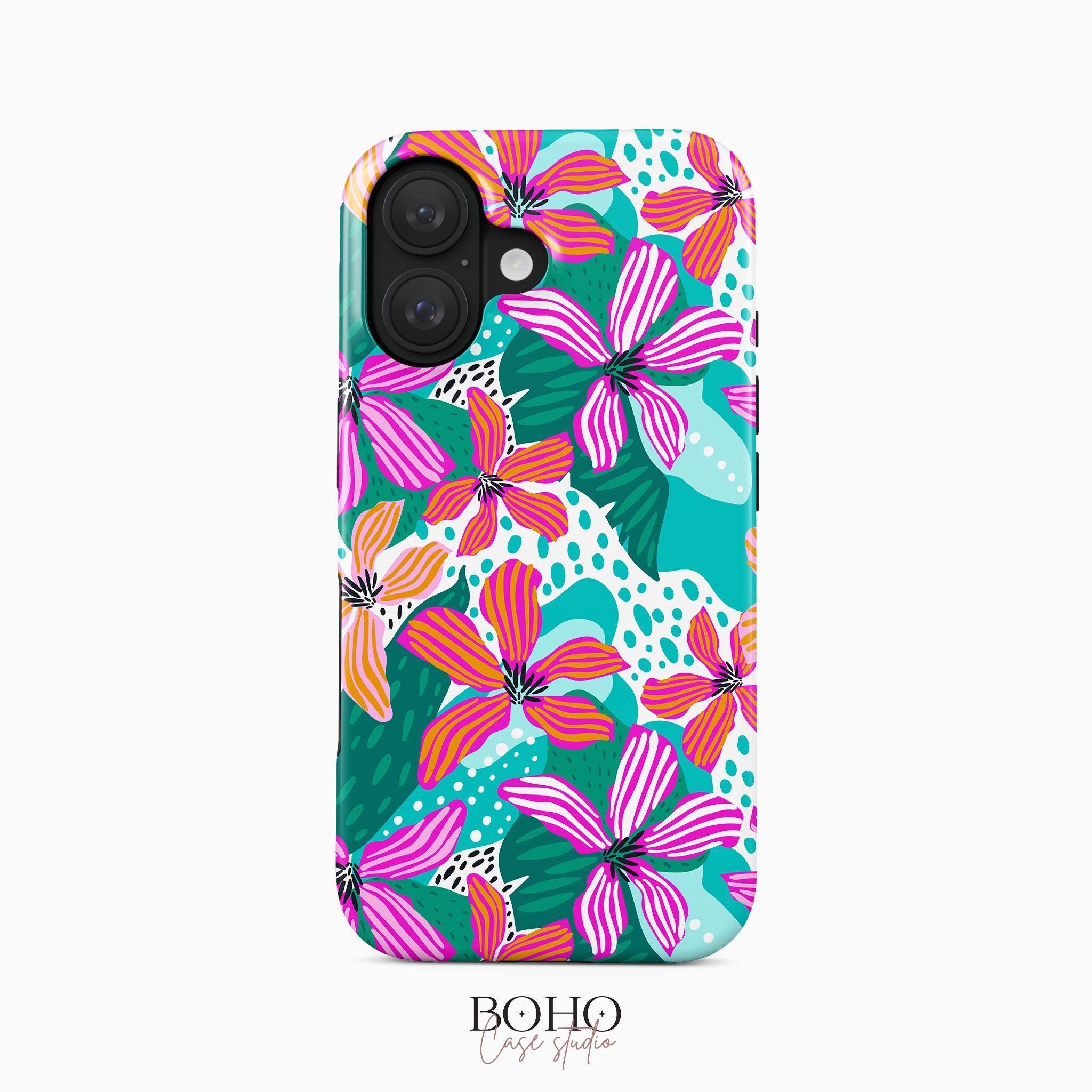 Turquoise Floral iPhone Case | Vibrant Tropical Flower Pattern