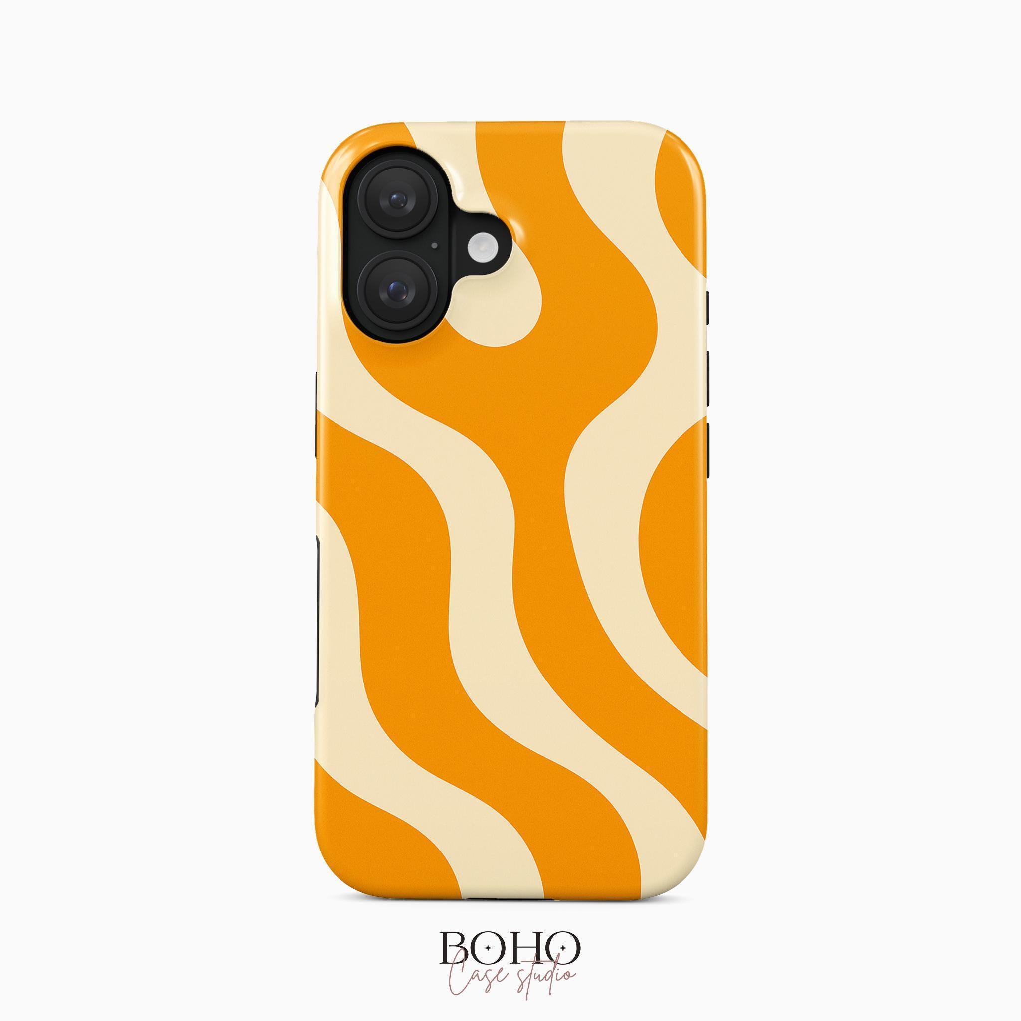 オレンジウェーブアブストラクトiPhoneケース | グルーヴィーなレトロ