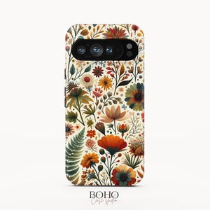 Boho Floral Tough Phone Case for Google Pixel 8 Pro, iPhone 15 Pro Max