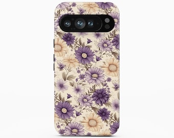 Purple Floral Phone Case for Google Pixel 10 Pro XL, iPhone 16 Pro Max