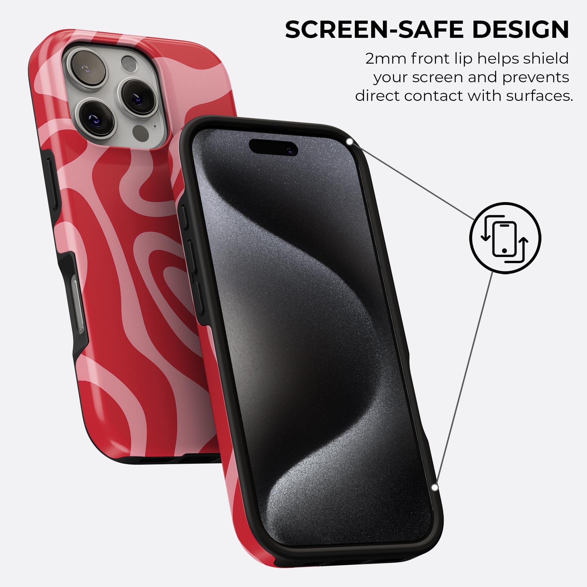 レッドピンクの渦巻き模様のiPhoneケース | 抽象的な波模様のタフな