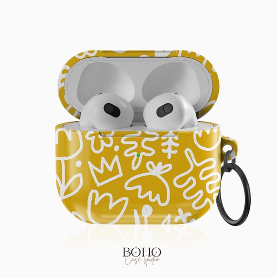 Airpods Pro Case YELLOW DOODLE FLOWERS Airpods 1st 2nd 3d Gen, Pro