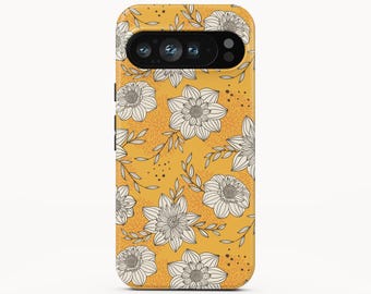 Yellow Floral Phone Case, iPhone, Samsung Galaxy, Google Pixel