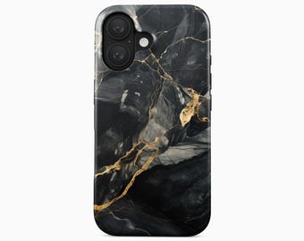 Black Gold Marble Phone Case for iPhone 17 Pro Max, Samsung Galaxy S26 Ultra