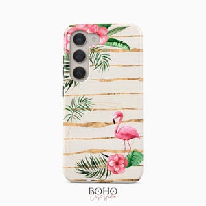 Tropical Flamingo Phone Case for Samsung Galaxy S25 S24 S23 S22 Plus Ultra, iPhone 16 15 14 13 12 Pro Max Plus Mini, Pixel 9 Pro XL 8a