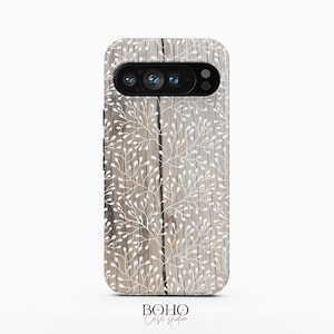 Capa para celular com textura de madeira floral para Google Pixel 10 Pro XL e iPhone 16 Pro