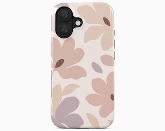 Funda de teléfono con estampado floral neutro en tonos beige, rosa y pastel para iPhone, Samsung y Google Pixel.