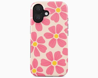 Cover per telefono con motivo floreale rosa e margherite retrò per iPhone 18 16 16 15 Pro Max Plus, Samsung Galaxy S26 S25 Ultra