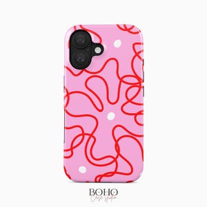 Pink Floral Lines iPhone 15 Pro Case iPhone 14 Pro Max TOUGH Case / Boho Studio © / Aesthetic MagSafe iPhone 14 Plus Case