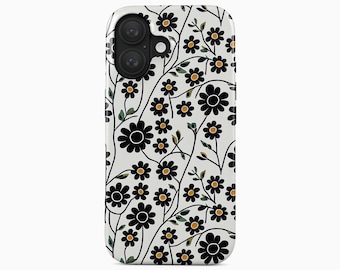 Black Floral Phone Case for iPhone 17 Pro Max, Samsung Galaxy S26 Plus Ultra