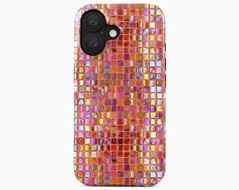 Custodia per iPhone 18 16 16 15 14 Pro Max Plus Mini con motivo piastrelle da discoteca rosa