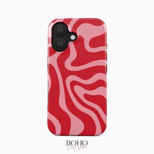 Rot Pink Swirl iPhone Hülle | Abstraktes wellenförmiges Muster Tough MagSafe | iPhone 17|12 Serie