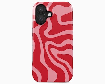 Funda para iPhone con remolino rojo y rosa / Patrón abstracto ondulado MagSafe resistente / Serie iPhone 17/12