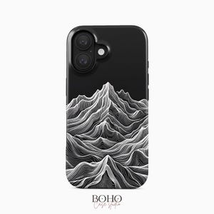 Topographic Mountain Line Art Phone Case for iPhone 17 Pro Max, Samsung Galaxy S23