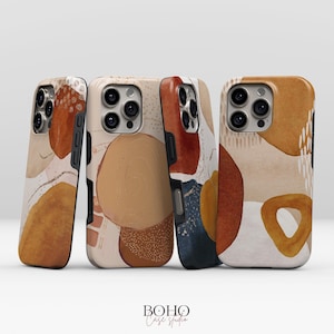 Boho Abstract Earth Tone Shapes-telefoonhoesje voor iPhone 15 Pro, Samsung Galaxy S25