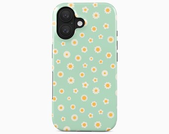 Funda para teléfono con estampado de margaritas y menta / Estética floral pastel suave / iPhone, Samsung Galaxy, Google Pixel