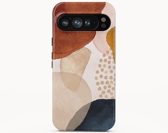 Abstract Boho Watercolor Phone Case for Pixel 10 Pro XL, Pixel 9, Pixel 8 Pro - Earthy Terracotta Beige Navy Minimalist Design