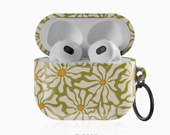 Estuche para AirPods con diseño de flores verdes: ajuste ceñido y estampado resistente a la decoloración
