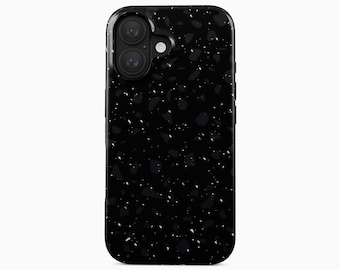 Funda de terrazo negro para teléfono / Diseño minimalista moderno moteado / iPhone, Samsung Galaxy, Google Pixel