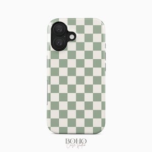 Salbeigrüne karierte iPhone 18 17 16 15 14 Pro Max Plus Mini Hülle