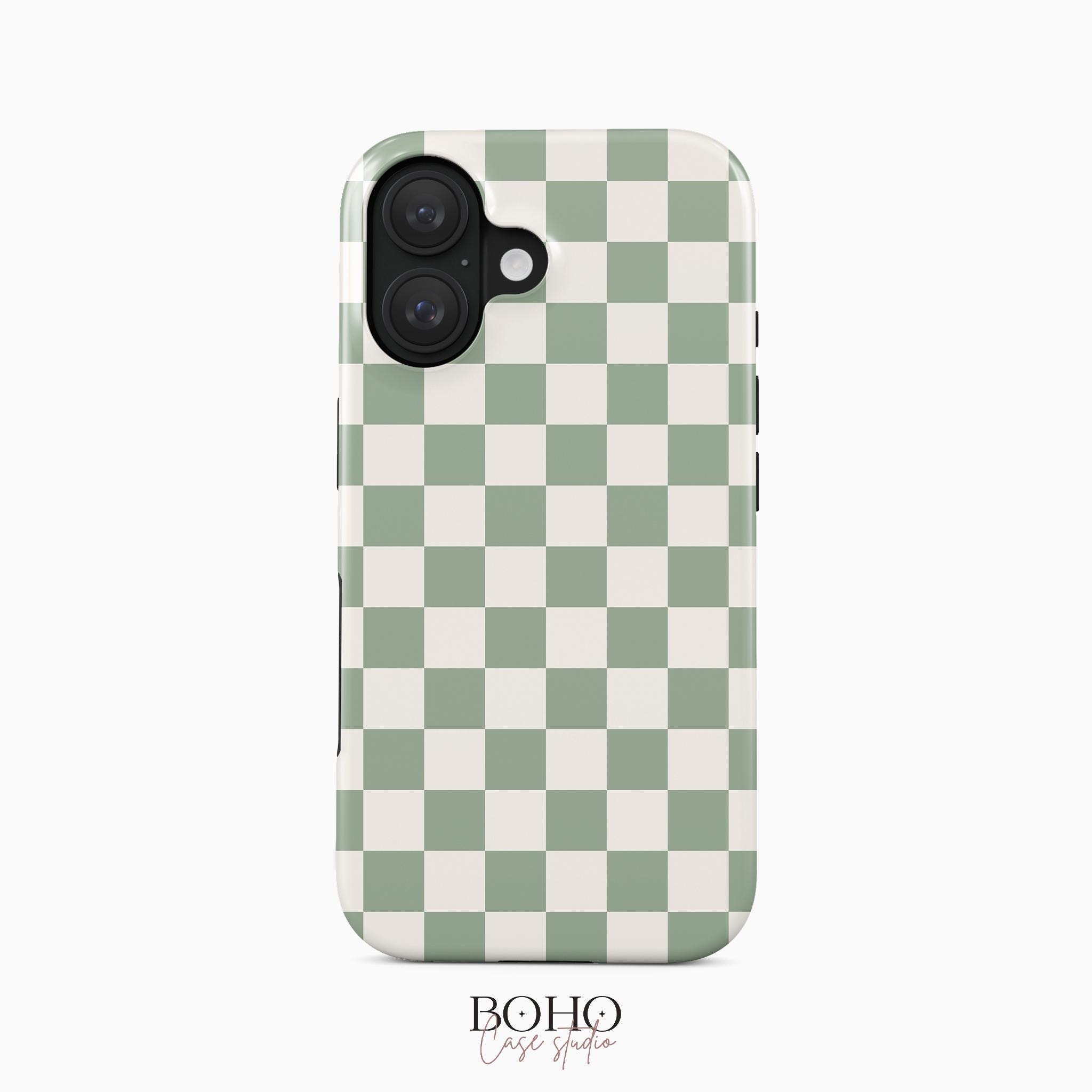 セージグリーン チェッカー iPhone 17/16/15/14/13 Pro Max Plus Mini 