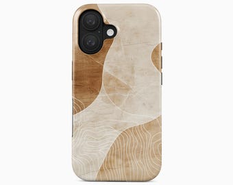 Funda para teléfono en tonos tierra beige con diseño minimalista bohemio abstracto para iPhone, Samsung y Google Pixel.