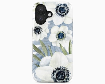 Funda de anémona blanca para iPhone 14 Pro Max y Samsung Galaxy S24 Plus Ultra